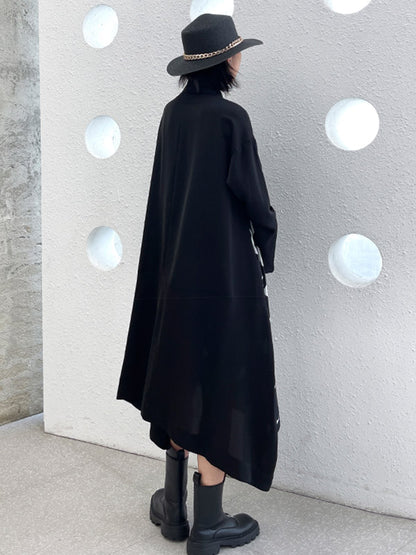Stylish Irregular Polka-Dot Spit-Joint Buttoned Lapel Collar Long Sleeves A-Line Midi Shirt Dress