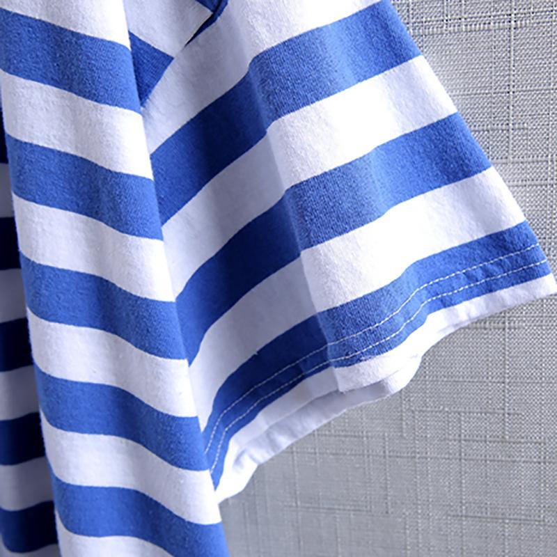 Cotton Striped Round Neck Casual Blouse