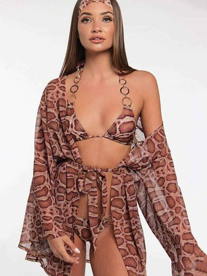 Lace Up Snakeskin Bikini Swimsuit