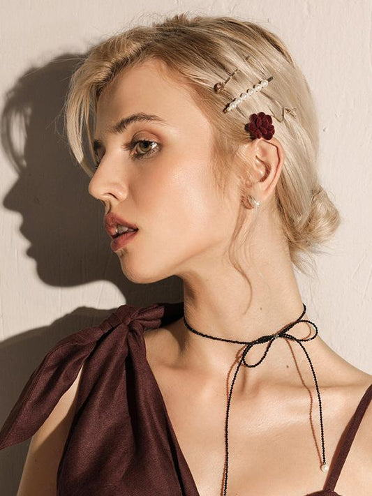 Vintage Flower Imitation Pearls Barrette Suit