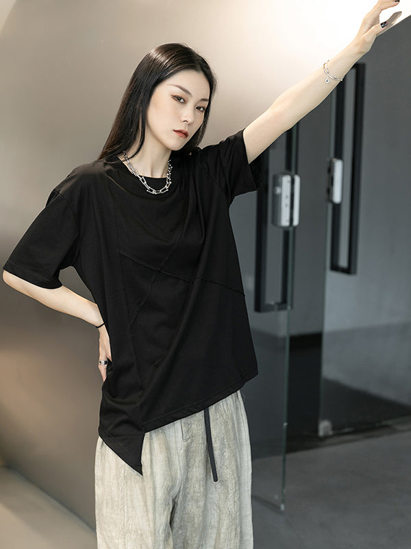 Stylish Round-Neck Irregularity Short Sleeve T-Shirt Tops