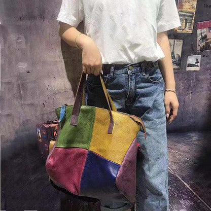 Genuine Leather Cowhide Retro Handmade Stitching Bag