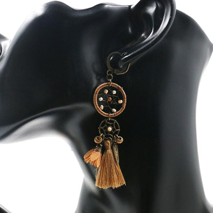New dream catcher retro tassel pendant ethnic style flower earrings