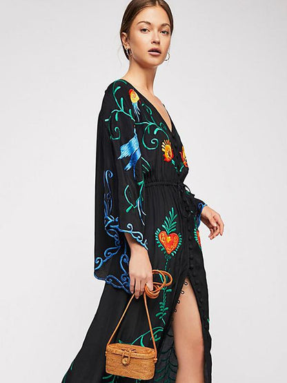 Bohemia Retro Embroidered Falbala Maxi Dress