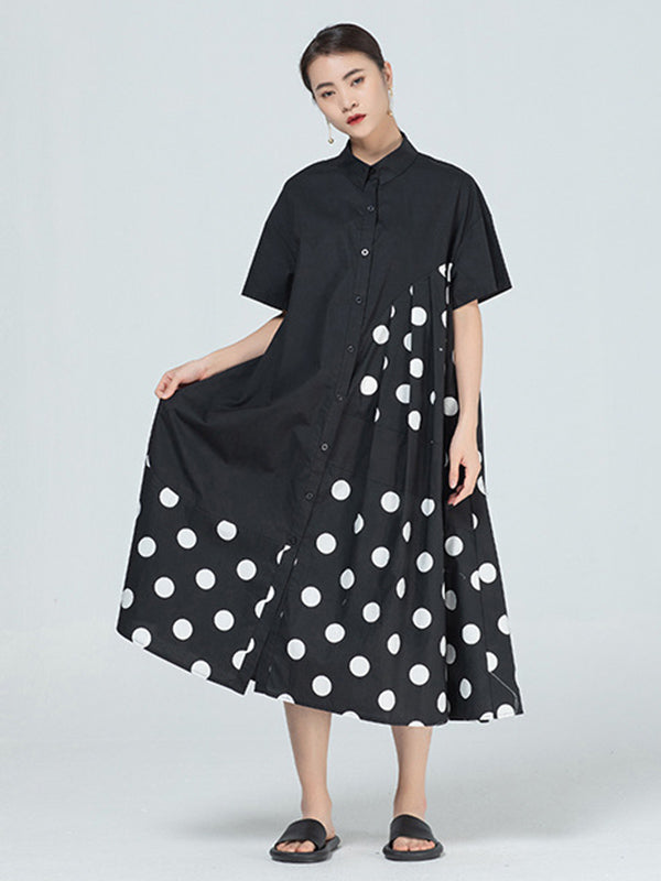 Original Polka-Dot Irregularity Split-Joint Shirt Dress