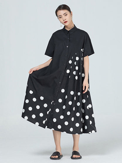 Original Polka-Dot Irregularity Split-Joint Shirt Dress