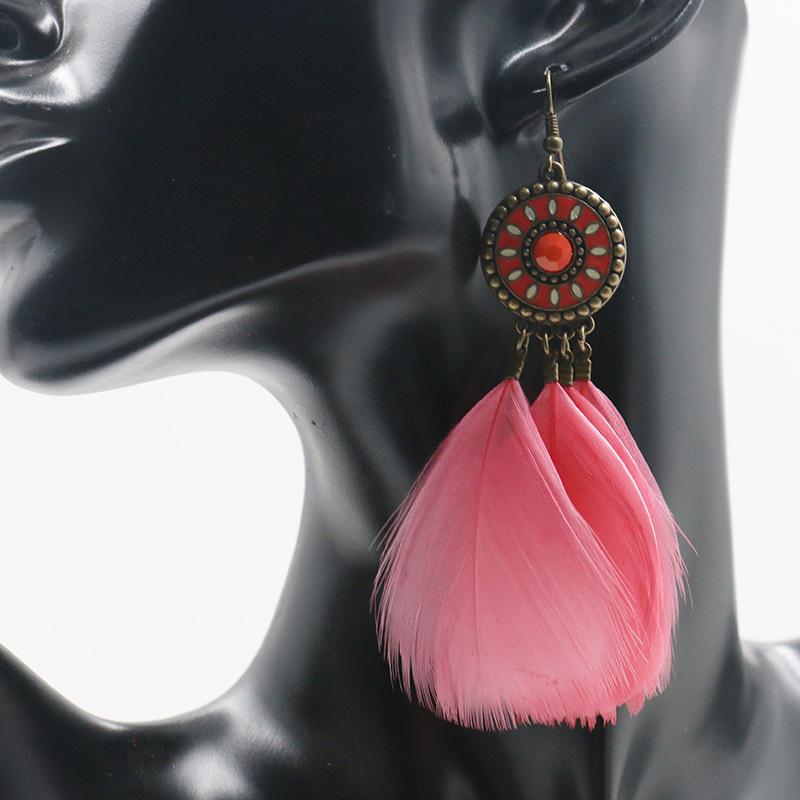 Alloy earrings female fluffy feather tassel long earrings