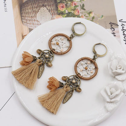 New dream catcher retro tassel pendant ethnic style flower earrings