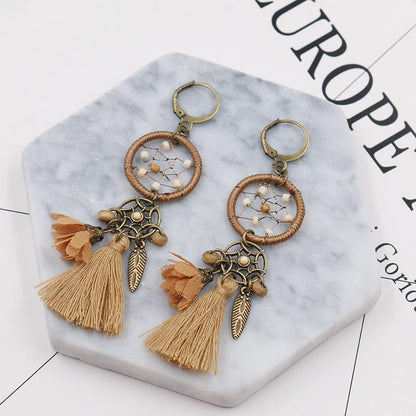 New dream catcher retro tassel pendant ethnic style flower earrings