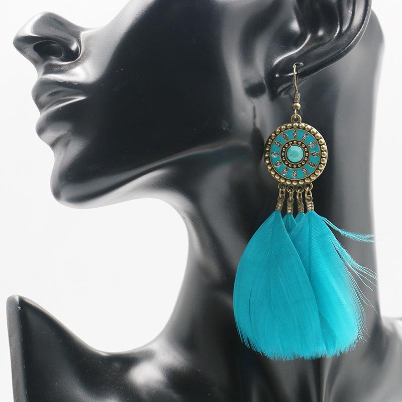 Alloy earrings female fluffy feather tassel long earrings