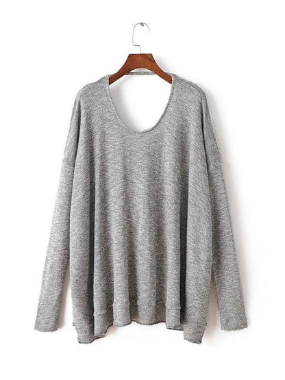 Loose Long Sleeves Backless Sweater Tops