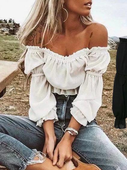 Off Shoulder Falbala Solid Fresh Shirt Top