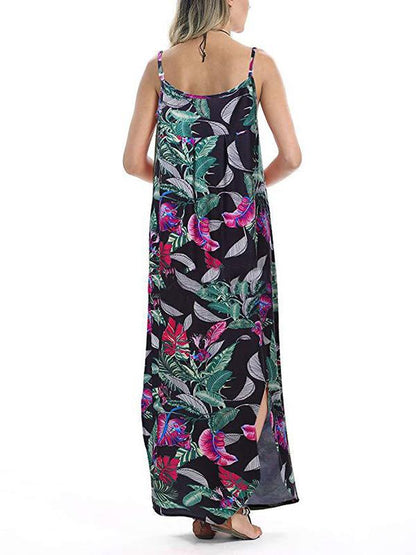 Loose Printed Condole Belt Midi Dress