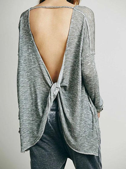 Loose Long Sleeves Backless Sweater Tops