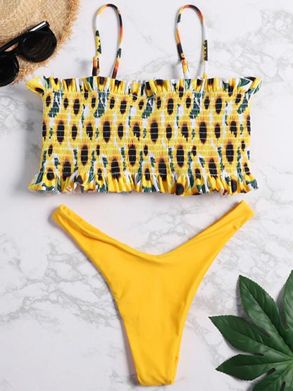 Smocked Printed Bikini Swimsuit