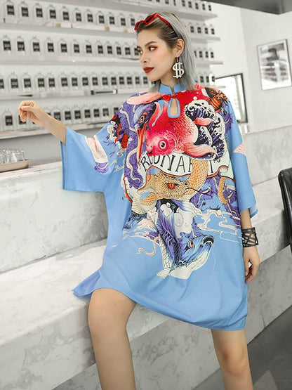 Vintage Loose Droplet-like Collar Printed Mini Dress