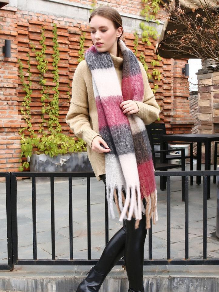 Casual Plaid Scarf with Tassels, Five Colors