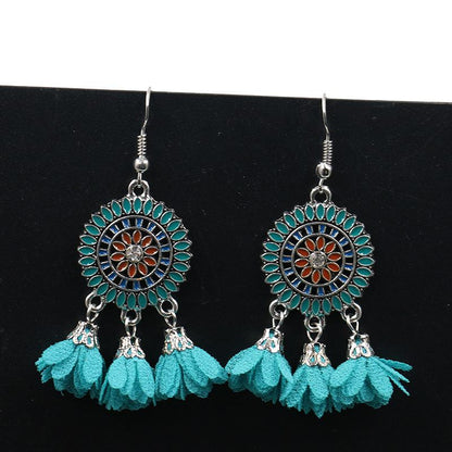 6 color Fashion red flower creative tassels earrings