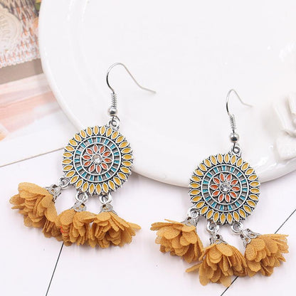 6 color Fashion red flower creative tassels earrings
