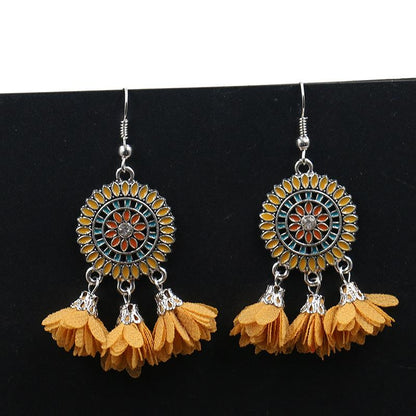 6 color Fashion red flower creative tassels earrings
