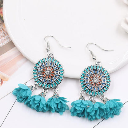 6 color Fashion red flower creative tassels earrings