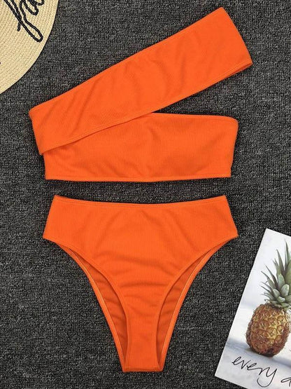 Cropped Solid One Shoulder Empire Bikinis Swimwear