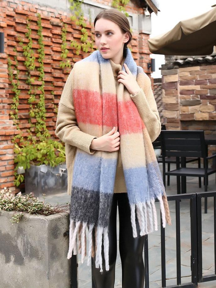 Casual Plaid Scarf with Tassels, Five Colors