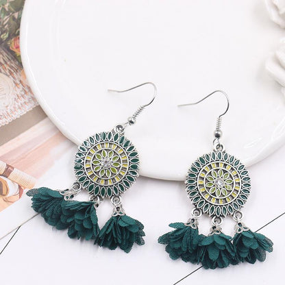 6 color Fashion red flower creative tassels earrings