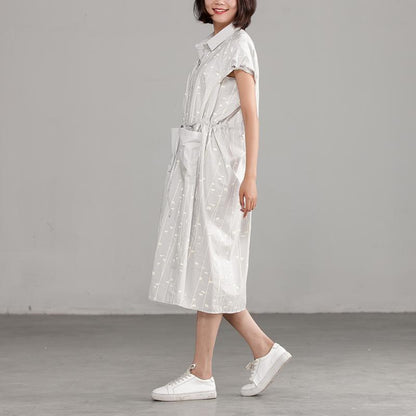 Cotton Polo Collar Light Gray Short Sleeve Dress