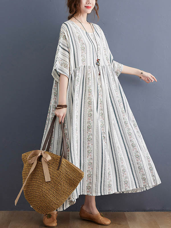 Original Floral Split-Joint Short Sleeve Maxi Dress