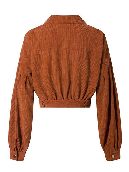 Solid Lapel Corduroy Button Sports Jacket