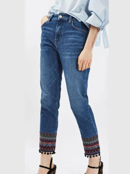 Embroidered Jean Pants Bottoms