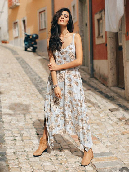 Asymmetric Spaghetti-neck Bohemia Maxi Dress