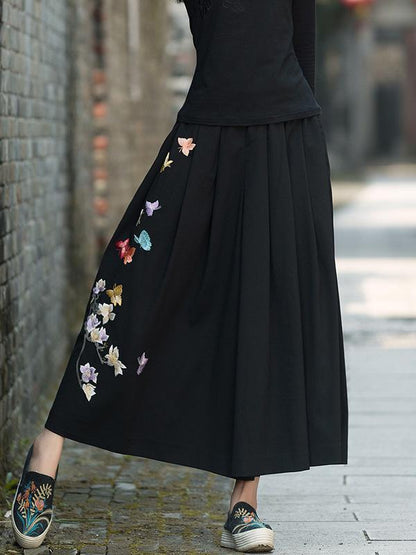 National Embroidered Wide Leg Loose Casual Pant