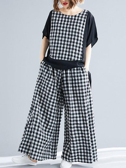 Loose Plus Size Plaid Ramie Cotton Suits