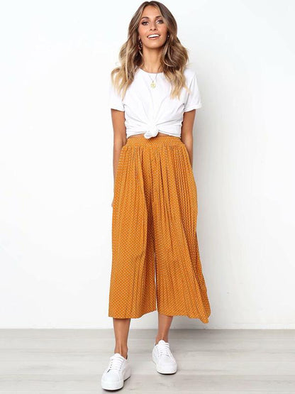 Polka-Dot Pleated Casual Pants Bottoms