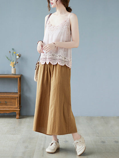 Original Solid Sleeveless Lace&Hollow V-Neck Vest