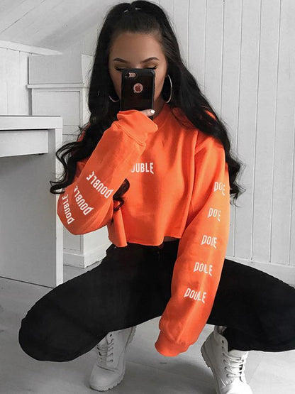 Letter Printed Bare Midriff Sweatshirt