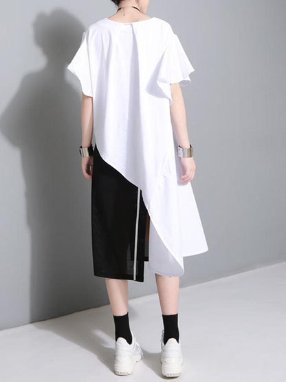 Oversize Asymmetric Falbala Split-joint T-Shirt