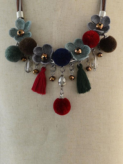 Alloy Rhinestone Resin Bead Flower pendant Necklace Accessories