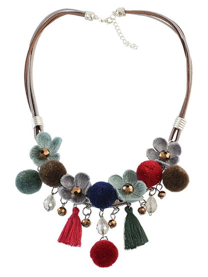 Alloy Rhinestone Resin Bead Flower pendant Necklace Accessories