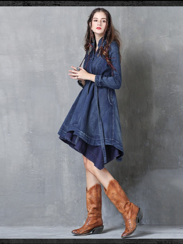 Embroidered Cropped Belted Jean Coat