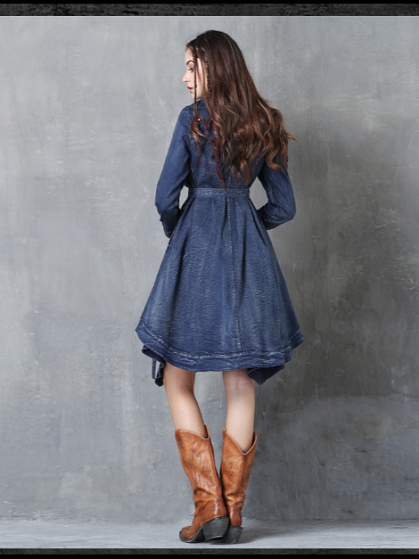 Embroidered Cropped Belted Jean Coat