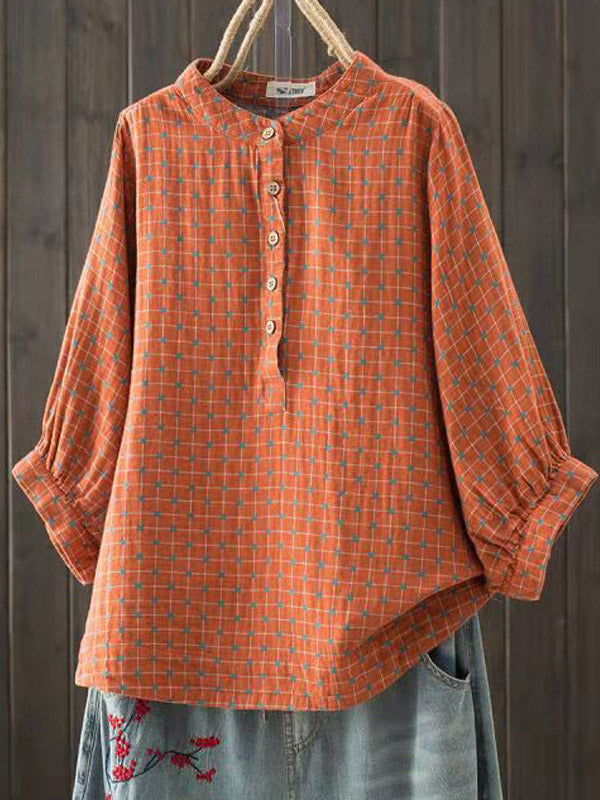 Simple Printed Buttoned Short Sleeves Blouse Top