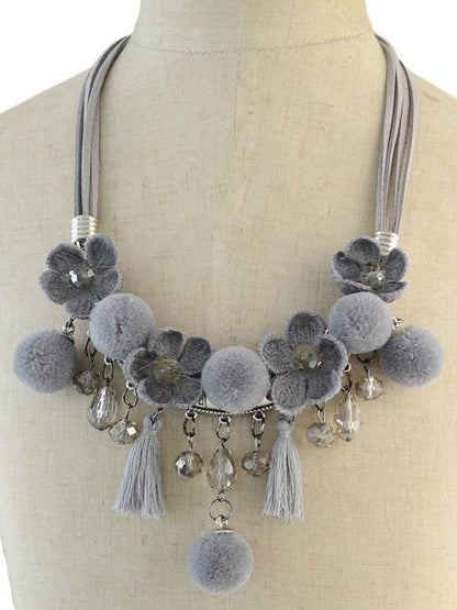 Alloy Rhinestone Resin Bead Flower pendant Necklace Accessories