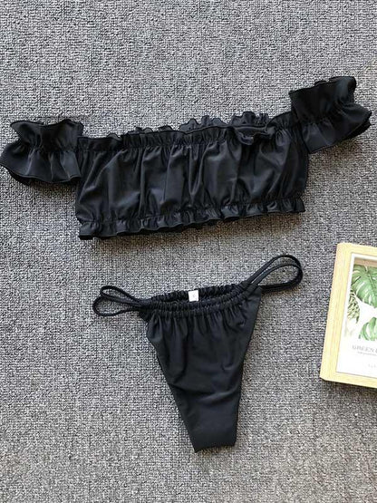 Ruched Off-the-shoulder Bandeau Bikini Swimsuit