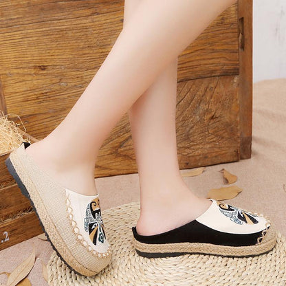 Peking Opera Mask National Wind Women's Shoes Manual Linen Straw Embroidered Slippers