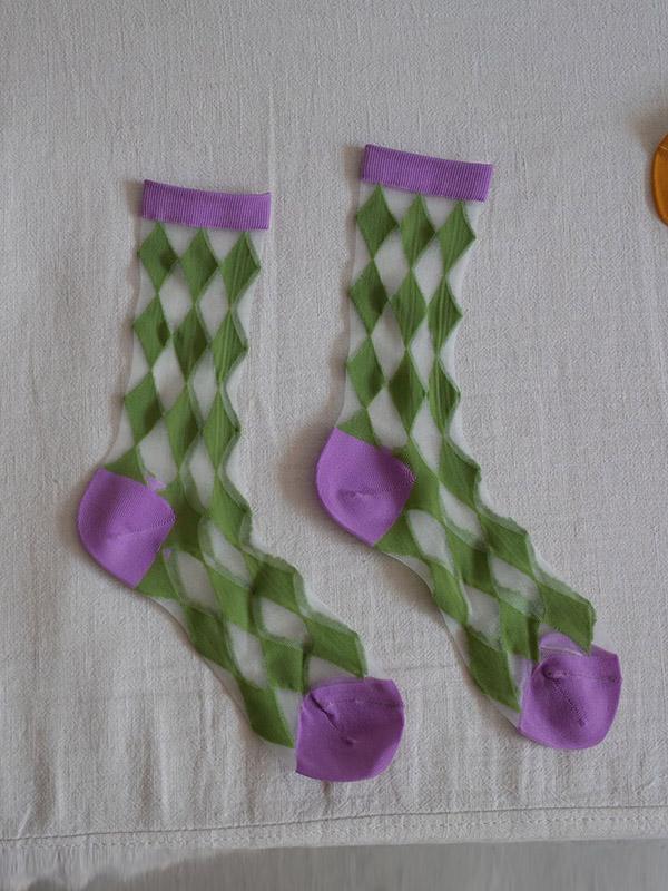 Colorful Cube Netting Split-Joint Tube Socks