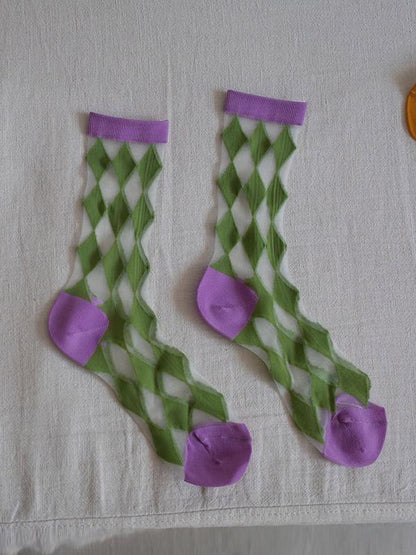 Colorful Cube Netting Split-Joint Tube Socks