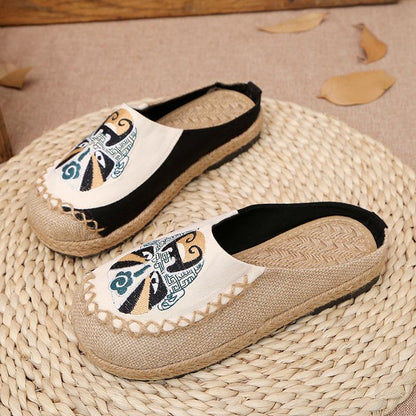 Peking Opera Mask National Wind Women's Shoes Manual Linen Straw Embroidered Slippers